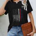 American Flag Patriotic T-Shirt Women 4th of July Gift Shirt USA Flag Stars Stripes Graphic Short Sleeve Casual Tops (Black, XL)