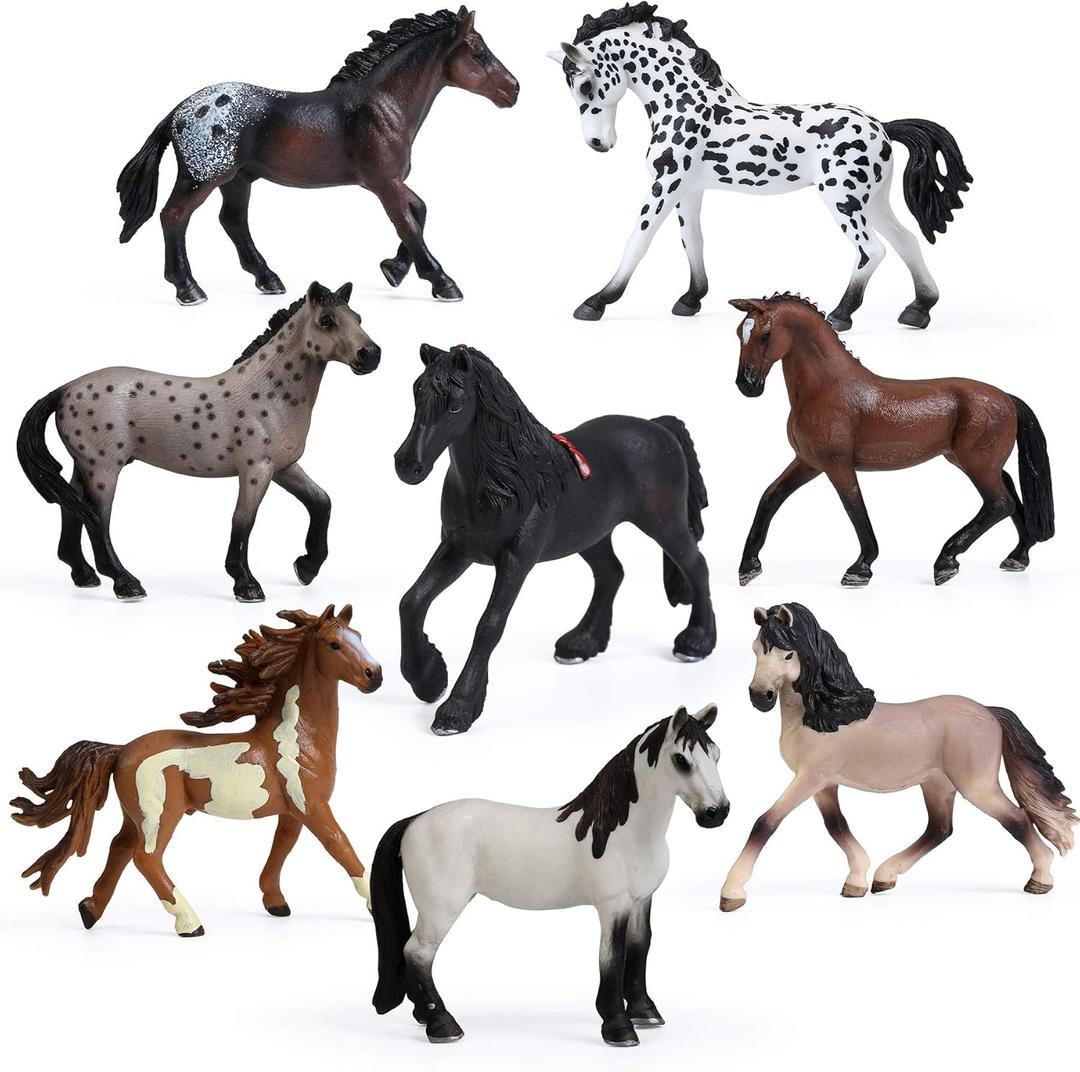 UANDME 8PCS Big Mare and Stallion Toy Figures, Plastic Horse Figurines, Animal Toys for Girls and Boys, Club Cake Topper Party Decoration