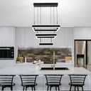 O'NEELDY LED Pendant Light Fixture, 20.47'' Modern Chandelier Square Rings Adjustable Height Black Pendant Lighting 3 Lights Kitchen Island Chandeliers for Dining Room, 6000K