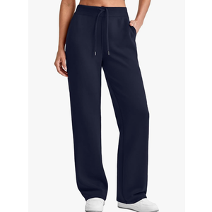 28'' Inseam Women's Wide Leg Sweatpants Petite High Waist Summer Pants UPF50 Lightweight Beach with Pocket Split Leg Navy, M