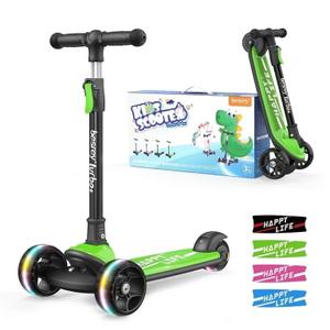 Besrey Toddler 3 Wheel Scooter for 3-10 Years Old Boys and Girls,Kids Scooter With LED Lights and Adjustable Height,Green