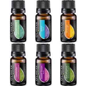 Essential Oils Set - 4 Oils & 2 Blends, Top 6 Oils for Diffusers for Home, Relief, Serenity Dream Oil Blend Aromatherapy, Peppermint, Orange, Lavender, Eucalyptus Essential Oils (0.33 Fl Oz (Pack of 6))