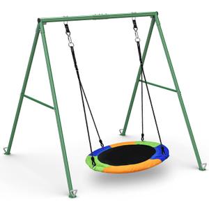 PACEARTH 440lbs Capacity Flying Saucer Swing Set with Heavy Duty A-Frame Metal Swing Stand, Full Steel, Outdoor for Kids, Backyard, Playground, Outdoor (Muticolour)