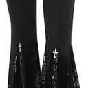 Women's Gothic Pants Lace Flare Leggings High Waist Mesh Bell Bottom Y2K Goth Grunge Patchwork Pants (Medium, Black)