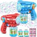 Zerhunt Bubble Gun Machine for Kids 4-8: Automatic 10-Hole Bubble Guns with Rich Bubbles & LED Light - Summer Outdoor Bubble Gun Blaster Toys - 2PCS Bubble Blower (Blue-red)