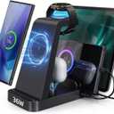 WHJ 5 in 1 Wireless Charger for Samsung, Android Fast Charging Station for Samsung Galaxy S25/S24 Ultra/S23/S22/S21/Note 20/Z Fold 7/6/5, Charger for Galaxy Watch Ultra/7/6/5, Galaxy Buds 2/2 Pro (Black)