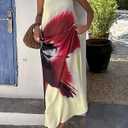 Women Y2k Strapless Maxi Dress Floral Print Tube Long Dress Boho Beach Sundress Going Out Streetwear (L)