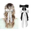 Black and White Hair Bows for Women - 2Pcs Silkly Satin Hair Ribbon Bow with Metal Clips Hair Accessories for Girls