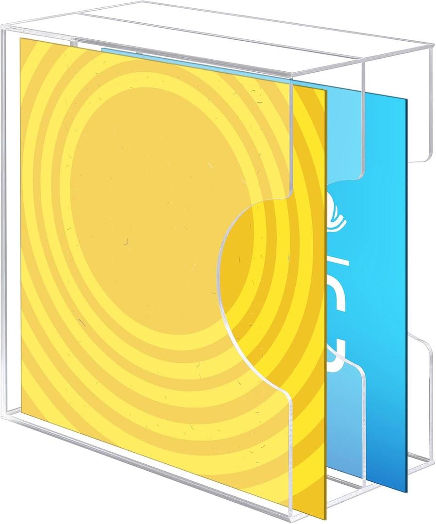 Acrylic Vinyl Record Holder Clear Acrylic Vinyl Storage Double Grid Crate Album Storage Holds up to 35-40 Records, 13.8 x 13 x 6.3 Inches for Home, Music Hall