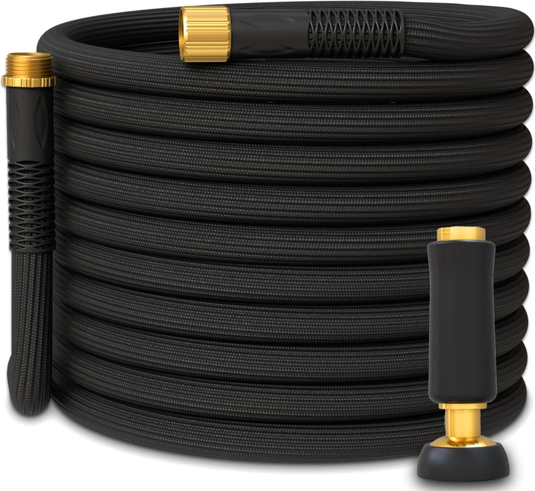 TITAN Garden Hose | Flexible, Lightweight, Kink-Free & Durable Hybrid Water Hose with Heavy Duty Brass Connectors & High-Pressure Jet Nozzle (50FT x 5/8) (Black)