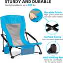 Portable Folding Beach Chair for Adults Set of 2 - Lightweight Low Back Sling Chair with Cup Holder & Storage Pocket, 300lbs Capacity Camping Chair for Outdoor Lawn (Blue)