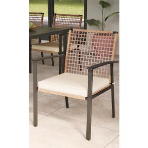 EO Living Outdoor Furniture Set of 2 Chairs with Soft Cushion and Rectangular Table with Umbrella Hole, Outdoor Dining Set for Backyard, Garden and Poolside