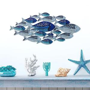 Metal Fish Wall Decor Handcrafted Fish Art Summer Metal Wall Sculpture Marine Decor for Coastal Nautical Beach or Boat Decor Collector Vacation House Blues Silver Wall Art Bedroom Bathroom Living Room