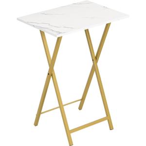 HOOBRO Folding TV Tray Table, Stable Snack Table for Small Space, Portable Sofa Side Desk, Easy Assembly and Storage, Ideal for Snacks and Meals in Living Room, Marble and Gold DM15BZ01