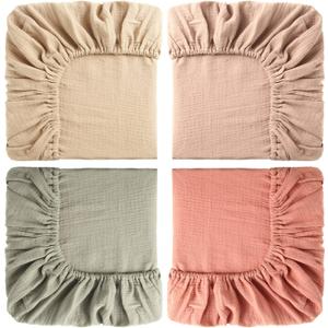Gerrii 4 Pcs Muslin Mini Crib Sheets 24 x 38 Inch Baby Crib Sheets Fitted Cozy Cotton Pack Breathable for Boys and Girls Toddler Bed Mattress(24 x 38 Inch,Natural Series Color)