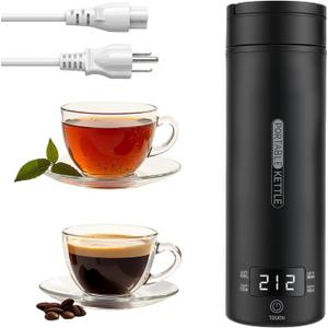 Portable Electric Kettle 110V, Travel Tea Kettle, 316 Stainless Steel Premium Liner, 4-speed Temperature Adjustment with Auto Shut-off and Boil-Off Protection black (0.5 Quarts)