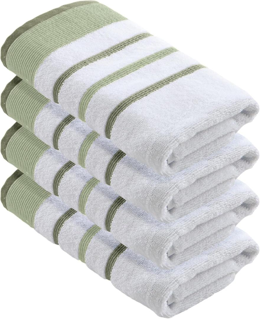 Great Bay Home Decorative Hand Towel Set - Cotton 4 Pack 26x16 Hand Towel Set - Durable Towels for Bathroom Decor (Desert Sage Green/Moss Green)
