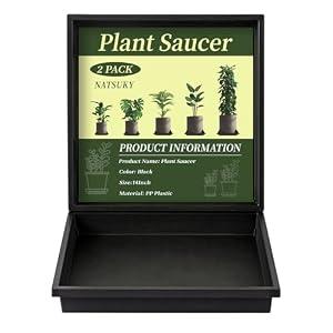 NATSUKY Square Plant Saucer 14 Inch 2 Pack, 8 10 12 14 Inch Plant Trays for Indoors Heavy Duty Plastic Flower Plants Saucers for Pots Outdoors No Holes Drip