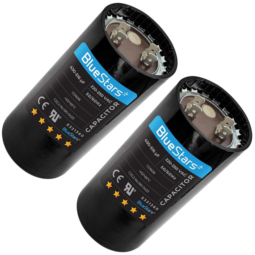 [2025 Upgraded] BlueStars 1 Packs 430-516 uf/MFD 220-250 VAC 20% Volts Round Start Capacitor 50/60 Hz AC Electric Replacement Part - for Single-Phase Electric Motors