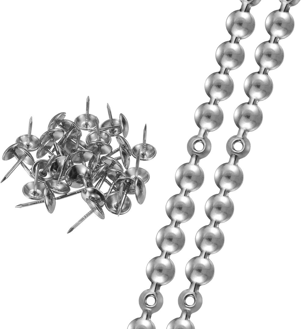 uxcell 2 Pcs Upholstery Tacks Strips, 3.28ft Decorative Nails Strips D11mm Glossy Nail Trims for Furniture Sofa Headboard Chair DIY Crafts with Upholstery Nails, Silver