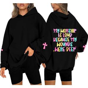 UNIQUEONE Christian Sweatshirts for Women Jesus Faith god Hoodies Religious Graphic Tee Inspirational Pullover (X-Large, Black)