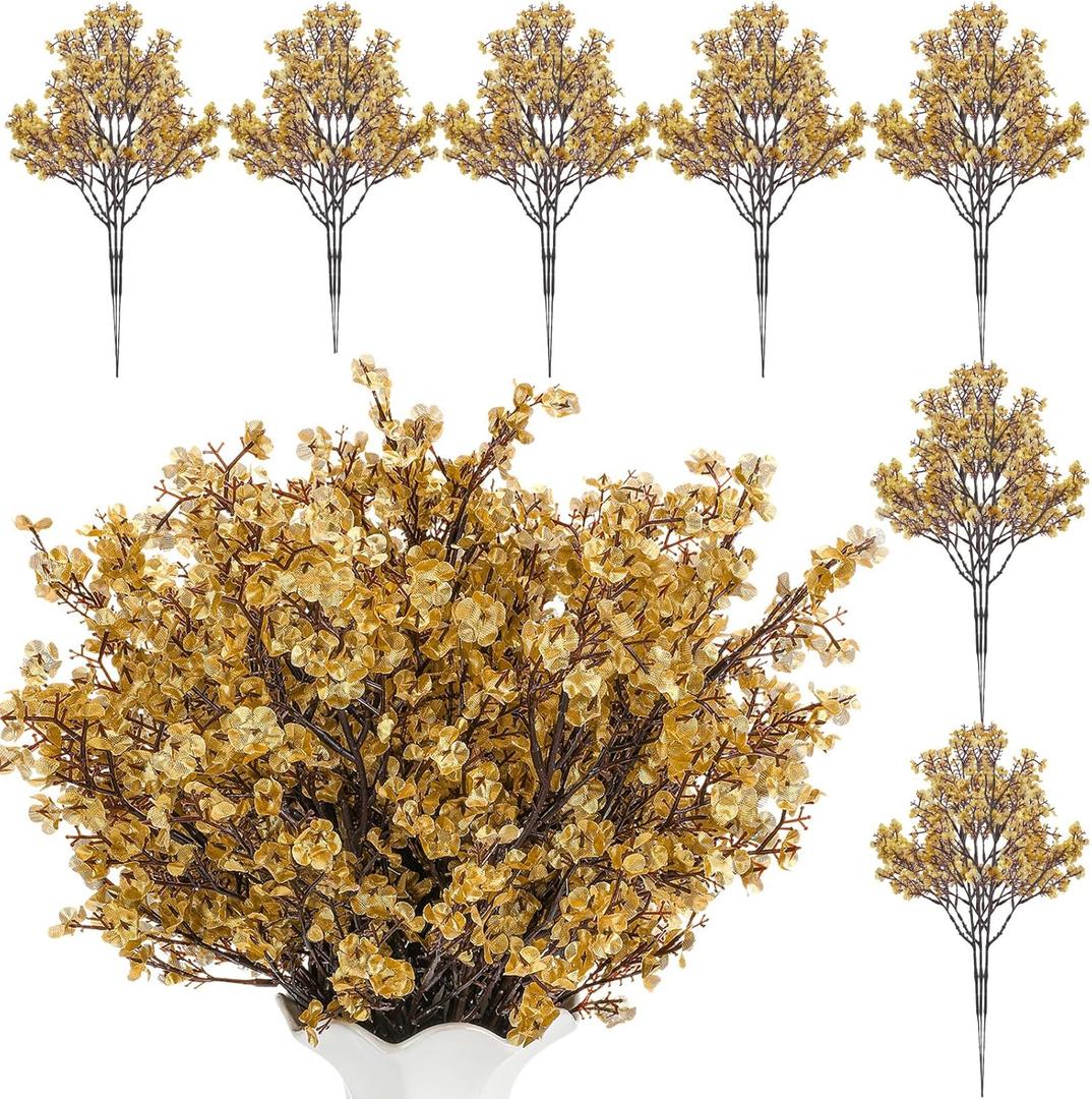 21 Stems Golden Babys Breath Artificial Flowers, 5 Branches Per Stem Fall Christmas Decor Gold Artificial Gypsophila Flowers Bouquet for Centerpiece Thanksgiving Halloween Home Decoration