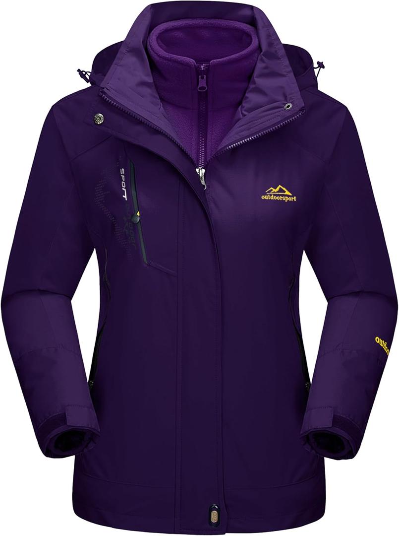MAGCOMSEN Women's 3-in-1 Winter Coats Snow Ski Jacket Waterproof Windproof Fleece Lined Winter Jacket Parka (Medium, Dark Purple)