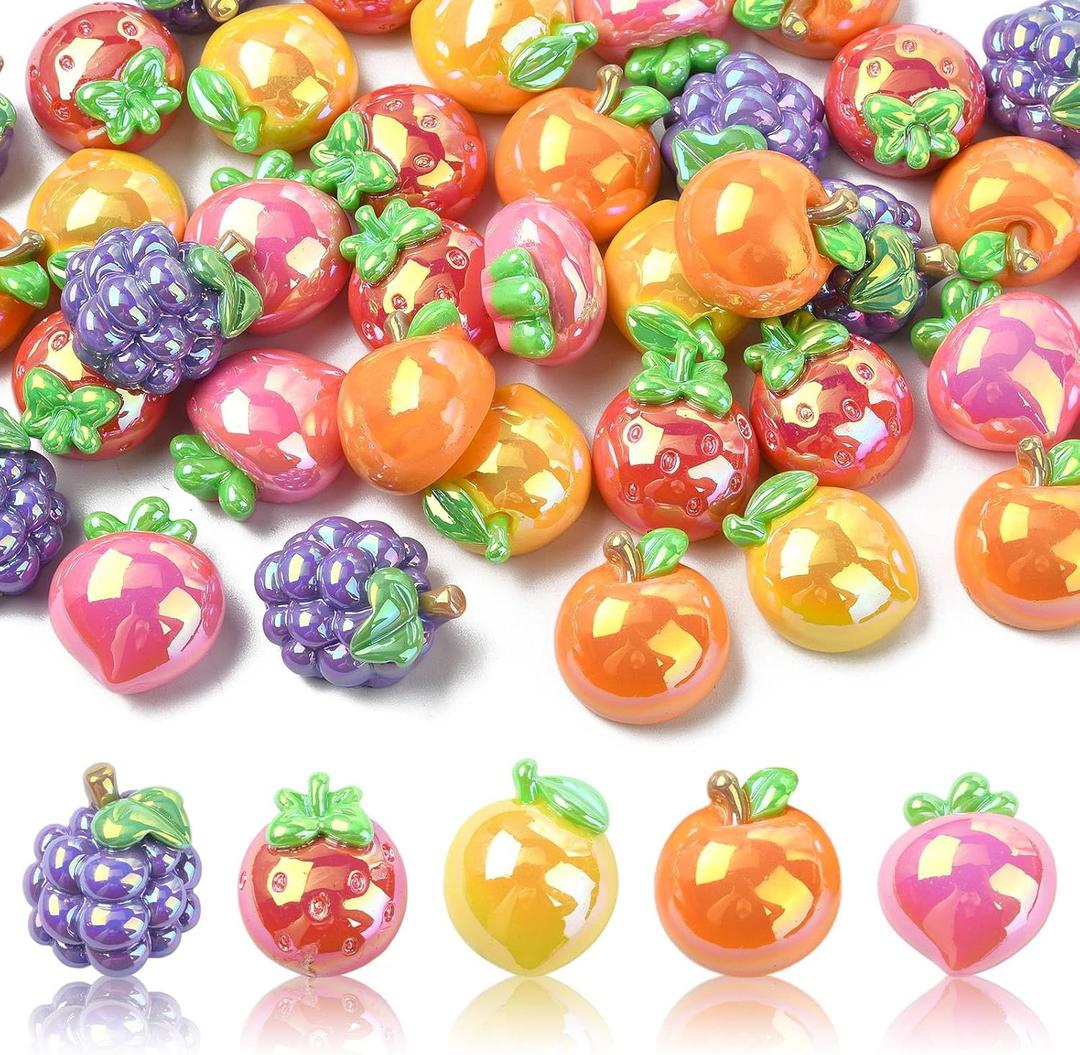 DanLingJewelry 40Pcs Resin Fruit Thme Cabochons UV Plating Iridescent Imitation Food Flatback Charms for DIY Scrapbooking Embellishment Crafts
