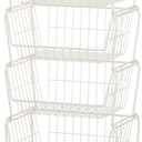 PUSDON Stackable Metal Storage Carts, Dual Use Shelf for Kitchen Fruit Vegetable Baskets with Wheels, Storage Rack for Living Room, Home & Office, Standard White 4 Tiers (4 Tier Standard)