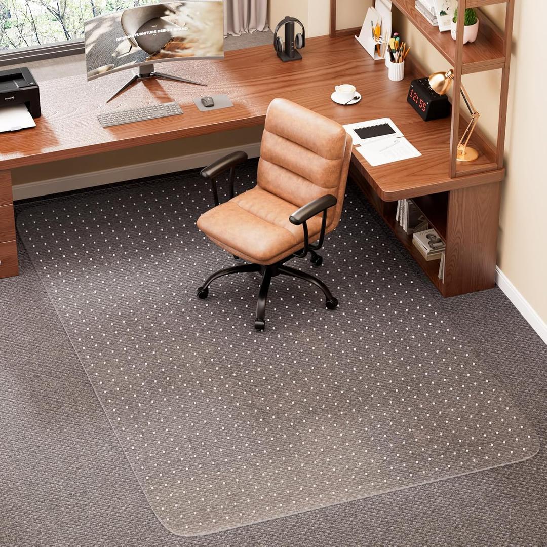 Office Chair Mat for Carpet, 45" x 53" Clear Desk Chair Mat with Lip, Heavy Duty Plastic Floor Protector for Low Pile Carpet, Smooth Easy Glide Under Desk for Office or Home