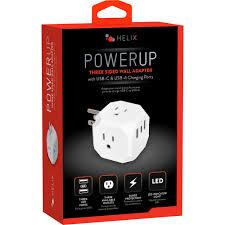 Helix Power up 3x3 Multi-Port Wall Adapter With USB-C & USB-A Charging Ports