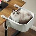 Hylemoros Cat Desk Bed for Large Cats 50 lbs Heavy Duty Cat Bed for Desk Attachment with Paw Design Extra-Sturdy Dog Chair Dual-Sided Mat Waterproof Easy Assembly for Gaming Desk Kitchen Island White