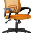 BestOffice | Ergonomic Office Chair | Mid-Back Swivel Desk Chair | Breathable Backrest & Lumbar Support | Adjustable Height | Sponge Seat | Rolling Wheels | Orange | for Adults & Women