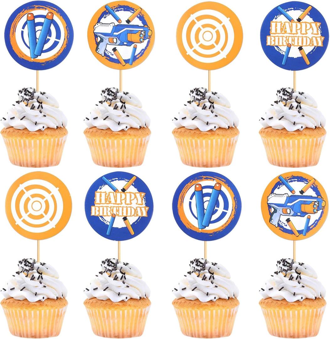 Ercadio 24 Pack Dart War Party Cupcake Toppers Dart War Cake Picks Kids Birthday Gun Picks Target Bullet Dart War Party Baby Shower Decoration Supplies