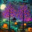2 Pack 6FT Lighted Black Halloween Tree with 288 LED Orange & Purple Lights