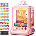 Rabbit Claw Machine for Kids, Mini Vending Machine with Game Coins & Music, Prize Dispenser Toys for Girls and Boys, Electronic Claw Game Machine for Party Birthdays, Includes 30 Mini Toys