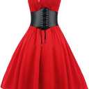 GOLDSTITCH Women's Sleeveless Gothic Lace Dress with Corset Halter Lace Swing Cocktail Dress (Medium, Red)