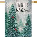 Artofy Winter Welcome Pine Trees Home Decorative House Flag, Cardinal Red Bird Garden Yard Snowy Forest Outside Decor, Christmas Snow Snowflakes Farmhouse Outdoor Large Decoration Double Sided 28 x 40