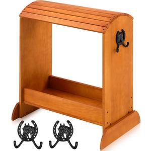 Pine Wood Saddle Rack Horse Saddle Rack Stand for Western Saddles and Horse Tack Organizers Heavy Duty Horse Saddle Tack Storage Accessories with 2 Hooks