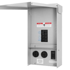 RV Electrical Outlet Panel with Breaker Temporary Power Outlet Panel RV Circuit Breaker Box with 20,30,50-Amp Receptacle Installed Weatherproof RV Power Outlet Box
