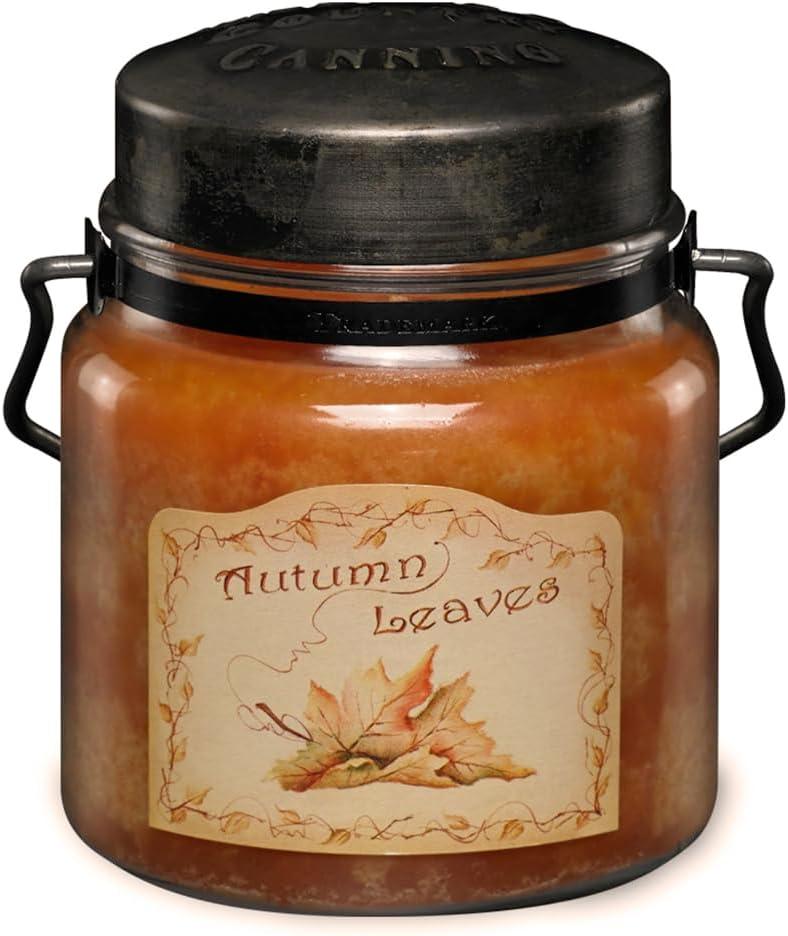 McCalls Candles | Autumn Leaves | 16 oz Scented Candle | USA-Poured | Vintage Rustic Jar with Carrying Handle | Hazelnut, Cinnamon Bark & Vermont Maple Fragrance