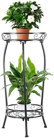 Plant Stand Indoor Outdoor 2 Tier 27" Tall Metal Potted Holder Rack Flower Pot Stand Heavy Duty Plant Shelf Rustproof Iron Multiple Plant Round Supports Rack for Planter Corner Garden Balcony Patio