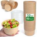50 Pcs 32 Oz disposable meal prep containers，paper bowls with lids，disposable soup bowls，soup bowls disposable hot/cold，disposable salad bowls with lids，