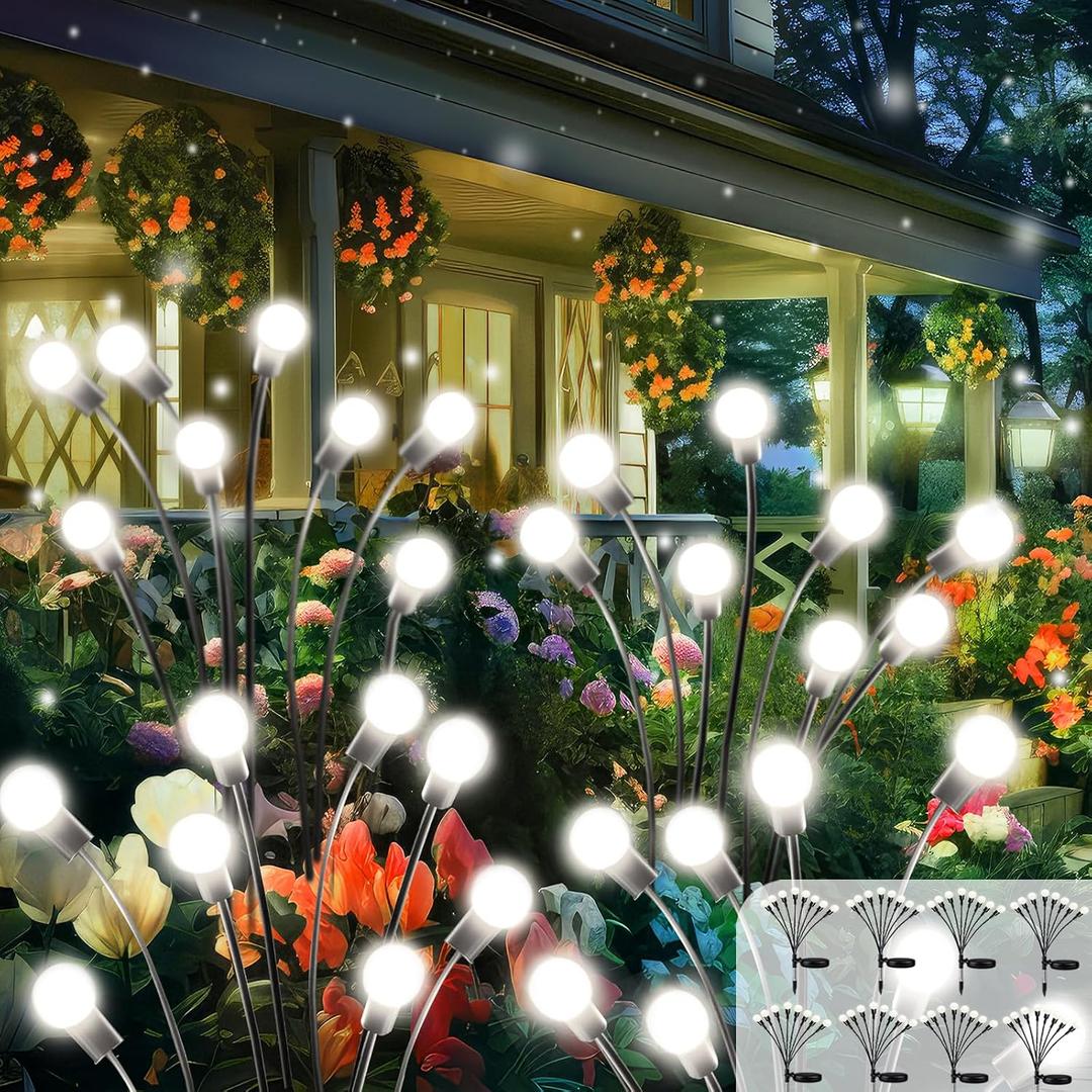 2026 Upgraded Solar Lights Outdoor, 8 Pack Solar Garden Lights with 2 Modes, Firefly Lights Outdoor Waterproof, Sway by Wind, Twinkle Firefly Light for Yard Patio Path Garden Decoration (Cool White)