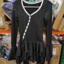 Geulis Women's Long Sleeve Wedding Guest Dresses Sexy Deep V Neck Flare Ruffle Dress Bodycon Party Mini Dresses (Black-2) Size S