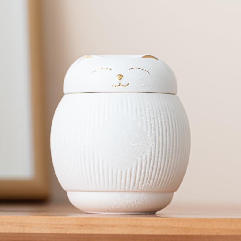 Ceramic Cat Urn for Ashes - Pet Memorial Box with Secure Lid, Cremation Keepsake for Cats (15 lbs)White