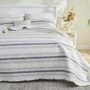 Gogreen King Comforter Set - 3 Piece Lightweight All Season Bedding Set, Breathable Comforter with 2 Pillow Cases, Cooling Bed in a Bag for Hot Sleepers, Gray Stripe