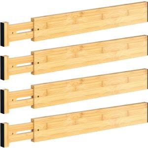 DUCOO 4 PCS Drawer Divider, 17"-22" Adjustable Bamboo Drawer Dividers Organizers, Expandable Separators for Kitchen, Clothes, Dressers, Home, Office (Natural)