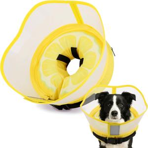 Soft Dog Cone Collar, Inflatable Cones Alternative After Surgery with Anti-Lick Shield, for  Dogs to Stop Licking, Elizabethan Neck Ecollars of Shame, Comfy Pillow E Recovery (L, Fit 49-110 lb), Donut Pro - Lemon)