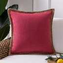 Phantoscope Farmhouse Solid Throw Decorative Pillow Cover Christmas Burlap Linen Pillow Cover Trimmed Tailored Edges Outdoor Pillow Red 18 x 18 inches, 45 x 45 cm